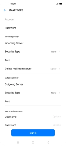 Press Username and key in the username for your email provider's outgoing server.