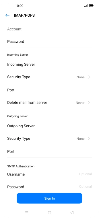 Press Username and key in the username for your email provider's outgoing server.