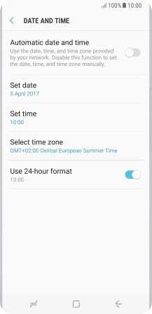 Press the indicator next to 'Automatic date and time' to turn on the function.