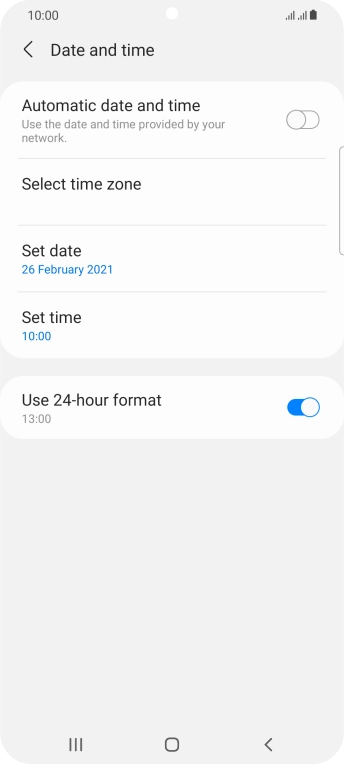 Press the indicator next to 'Automatic date and time' to turn on the function.