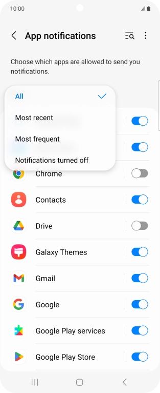 Press the required setting.