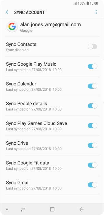 Press the indicator next to 'Sync Contacts' to turn on the function.