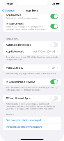 Press the indicator next to 'Offload Unused Apps' to turn the function on or off.