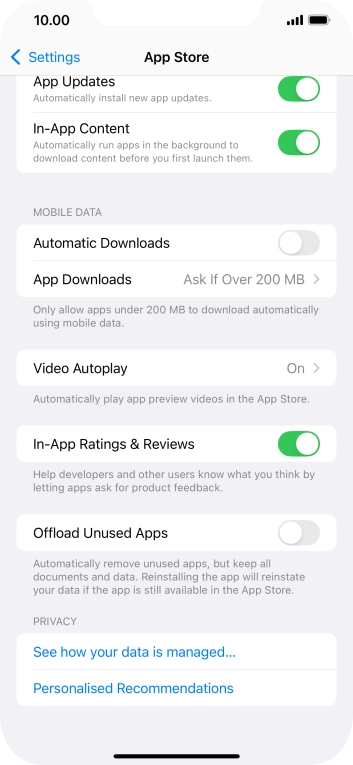 Press the indicator next to 'Offload Unused Apps' to turn the function on or off.