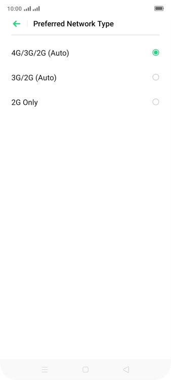 Press the required network mode.