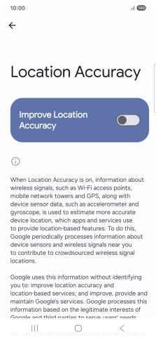 If you press the indicator next to 'Improve Location Accuracy' to turn on the function, your phone can find your exact position using the GPS satellites, the mobile network and nearby WiFi networks. Satellite-based GPS requires a clear view of the sky.