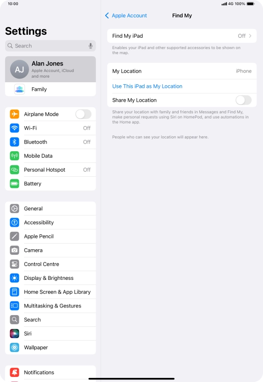 Press Find My iPad.