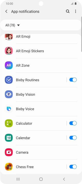 Press the indicators next to the required apps to turn the function on or off. Press the indicators next to the required apps to turn the function on or off.