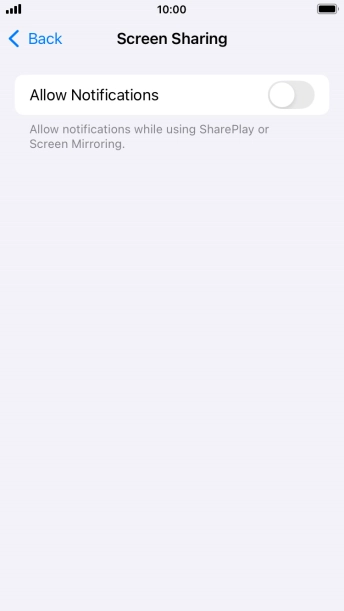 Press the indicator next to 'Allow Notifications' to turn the function on or off. Press the indicator next to 'Allow Notifications' to turn the function on or off.
