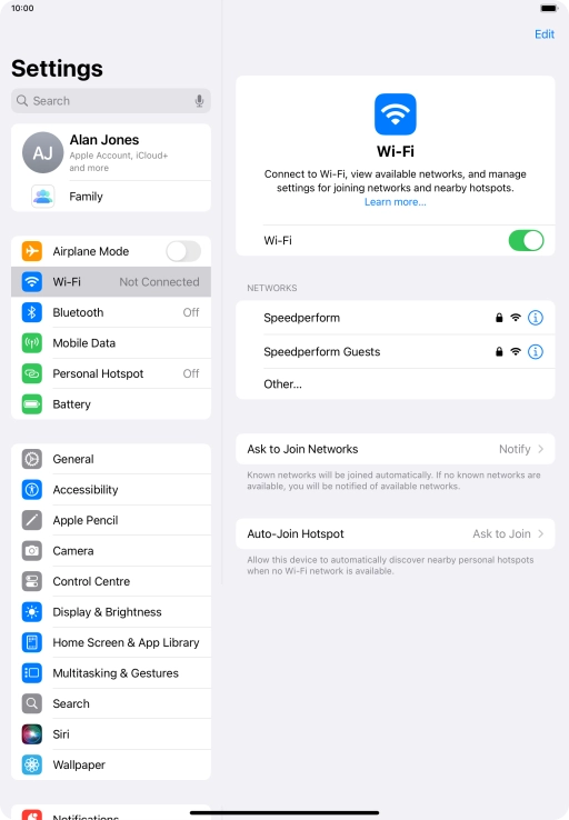 Press the required WiFi network and key in the password for the WiFi network.