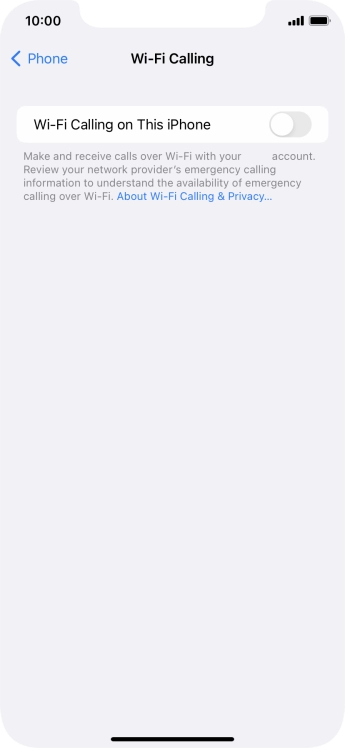 Press the indicator next to 'Wi-Fi Calling on This iPhone' to turn the function on or off.