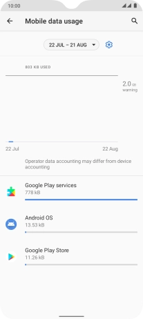 The data usage for each application is displayed below the name of the application.