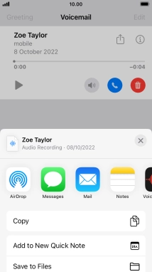 Press the required setting and follow the instructions on the screen to share or save the message.