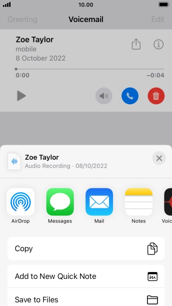 Press the required setting and follow the instructions on the screen to share or save the message.