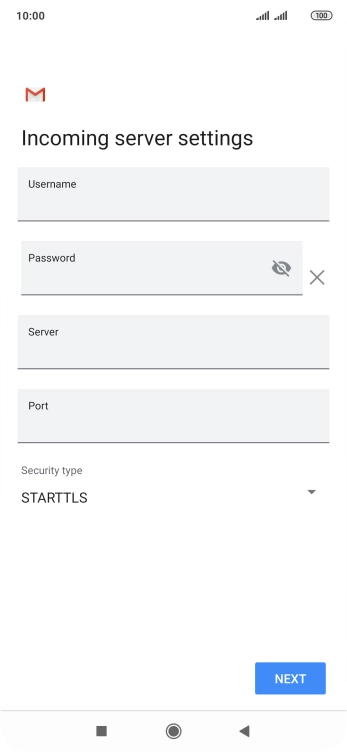 Press the field below 'Username' and key in the username for your email account. Press the field below 'Username' and key in the username for your email account.