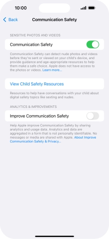 Press the indicator next to 'Communication Safety' to turn the function on or off.