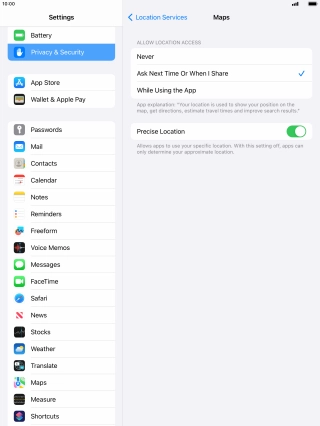 Press the required setting to turn the function on or off.