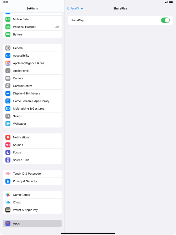Press the indicator next to 'SharePlay' to turn the function on or off.