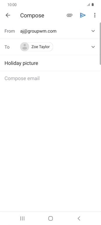 Press the text input field and write the text for your email. Press the text input field and write the text for your email.