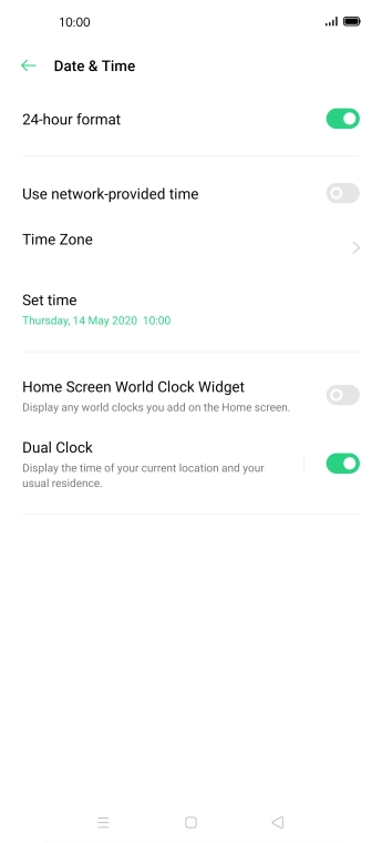 Press the indicator next to 'Use network-provided time' to turn on the function.