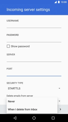 Press Never to keep emails on the server when you delete them on your phone.