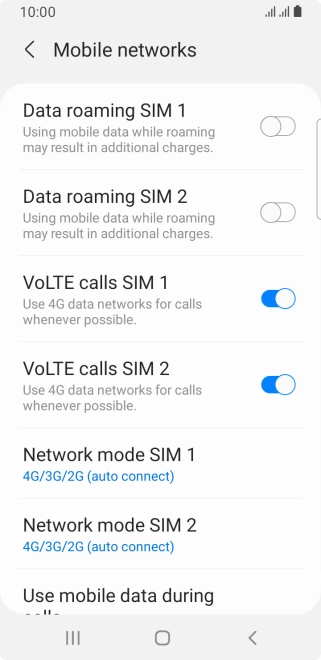 Press the indicator next to 'Data roaming ‹SIM›' to turn the function on or off.
