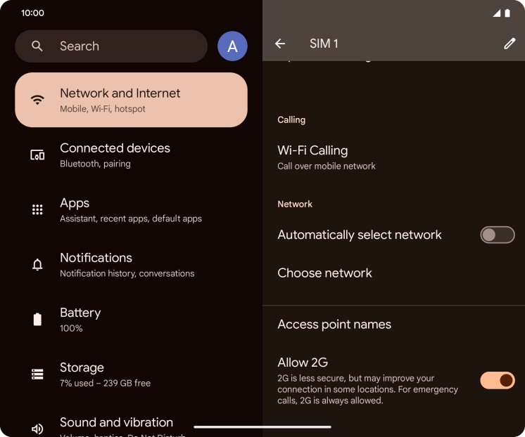 Press the indicator next to 'Automatically select network' to turn on the function.