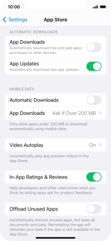 Press the indicator next to 'App Updates' to turn the function on or off.