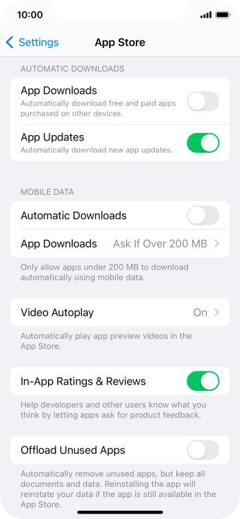 Press the indicator next to 'App Updates' to turn the function on or off.