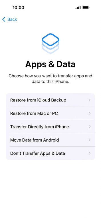 You can transfer content from an Android phone when your phone is activated for the first time and after a factory reset. When this screen is displayed, your phone is ready to transfer content from an Android phone.