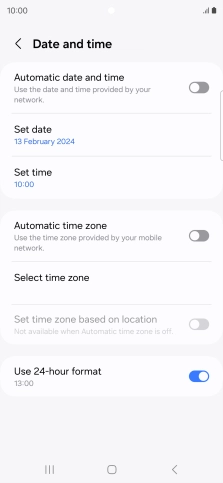 Press the indicator next to 'Automatic date and time' to turn on the function.