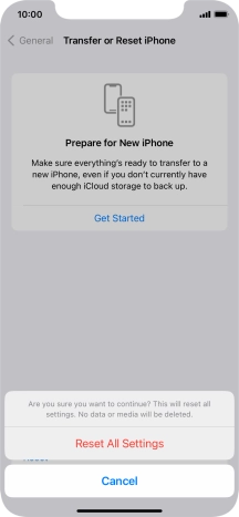 Press Reset All Settings. Wait a moment while the factory settings are restored. Follow the instructions on the screen to set up your phone and prepare it for use.