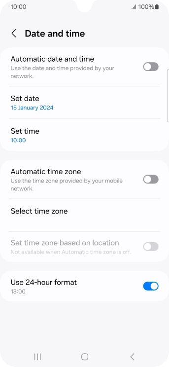 Press the indicator next to 'Automatic date and time' to turn on the function.