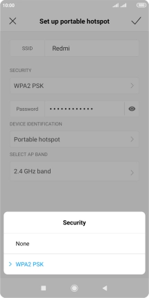 Press WPA2 PSK to password protect your WiFi hotspot.