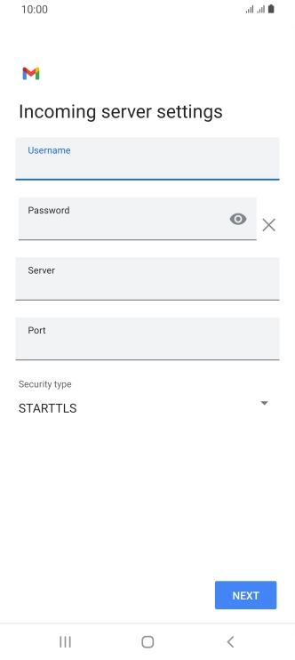 Press the field below 'Server' and key in the name of your email provider's incoming server. Press the field below 'Server' and key in the name of your email provider's incoming server.