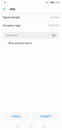 Key in the password for the WiFi network and press CONNECT.