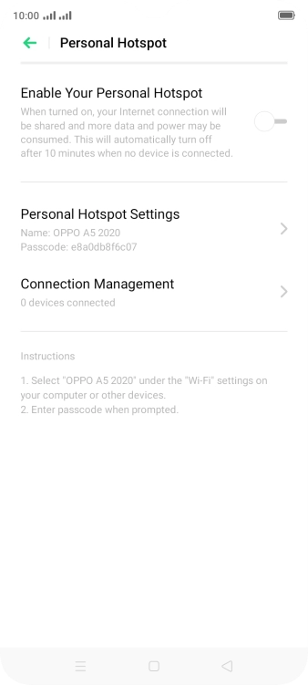 Press Personal Hotspot Settings.