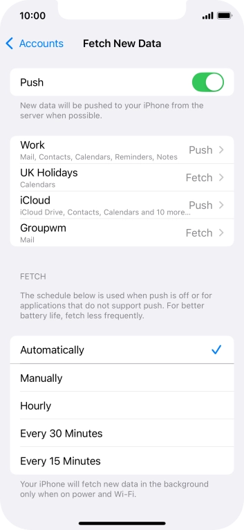 Press the indicator next to 'Push' to turn the function on or off. Press the indicator next to 'Push' to turn the function on or off.