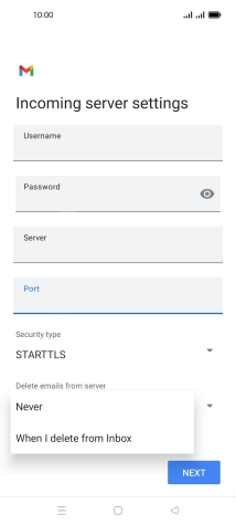Press Never to keep emails on the server when you delete them on your phone.