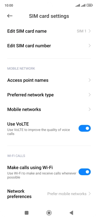 Press the indicator next to 'Make calls using Wi-Fi' to turn the function on or off.
