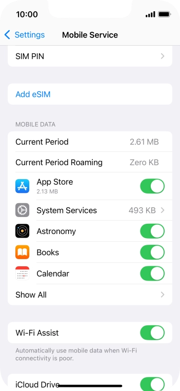 Press the indicators next to the required applications to turn the function on or off.