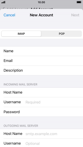 Press Username and key in the username for your email account. Press Username and key in the username for your email account.