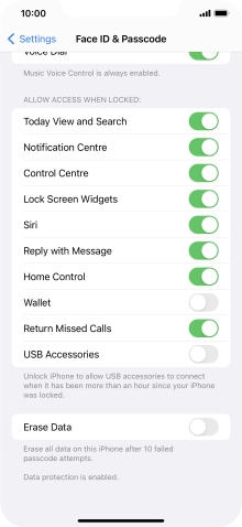 Press the indicator next to 'Erase Data' to turn the function on or off.