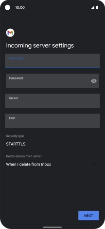 Press the field below 'Server' and key in the name of your email provider's incoming server.