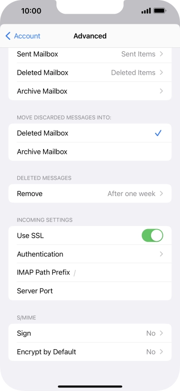 Press the indicator next to 'Use SSL' to turn off the function.