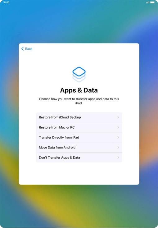 You can transfer the contents of an Android device to your tablet when it's activated for the first time and after a factory reset. When this screen is displayed, your tablet is ready to transfer contents from an Android device.