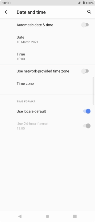 Press the indicator next to 'Automatic date & time' to turn on the function.