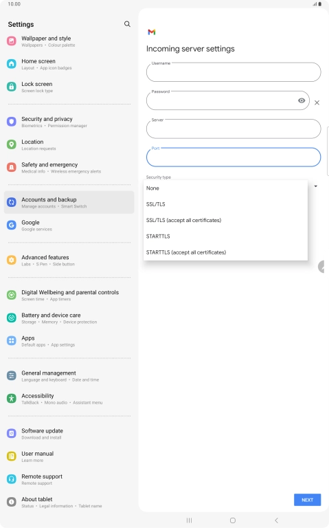 Press SSL/TLS. Press SSL/TLS.