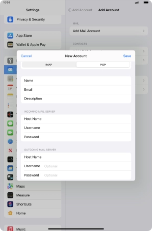 Press Username and key in the username for your email account.