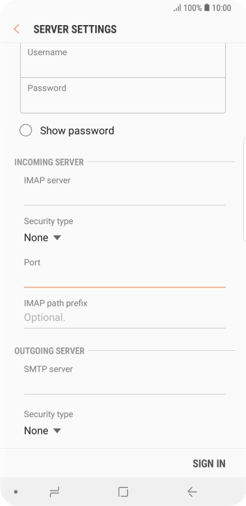 Press the field below 'SMTP server' and key in the name of your email provider's outgoing server.